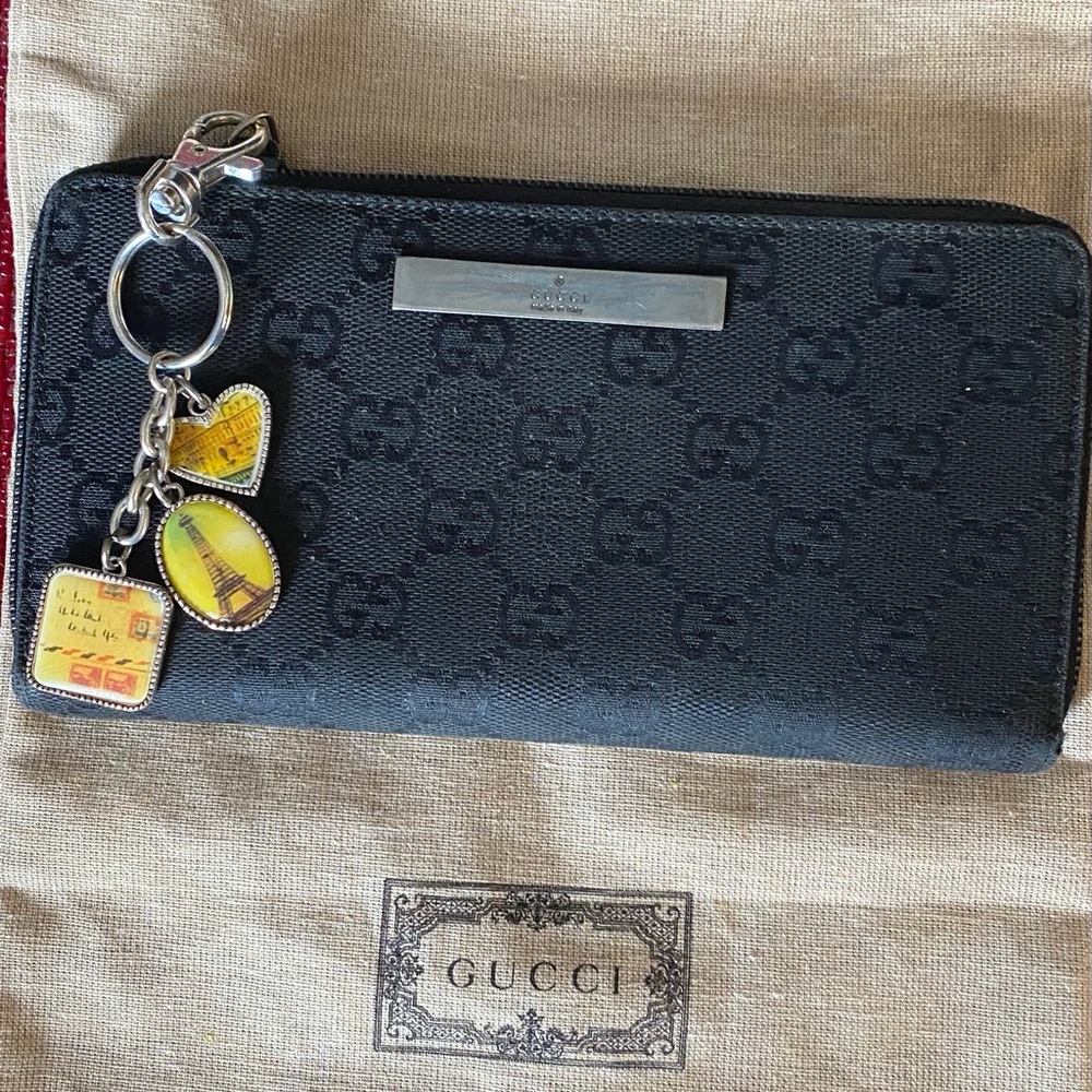 Gucci Round Zip Long Black Leather  Wallet